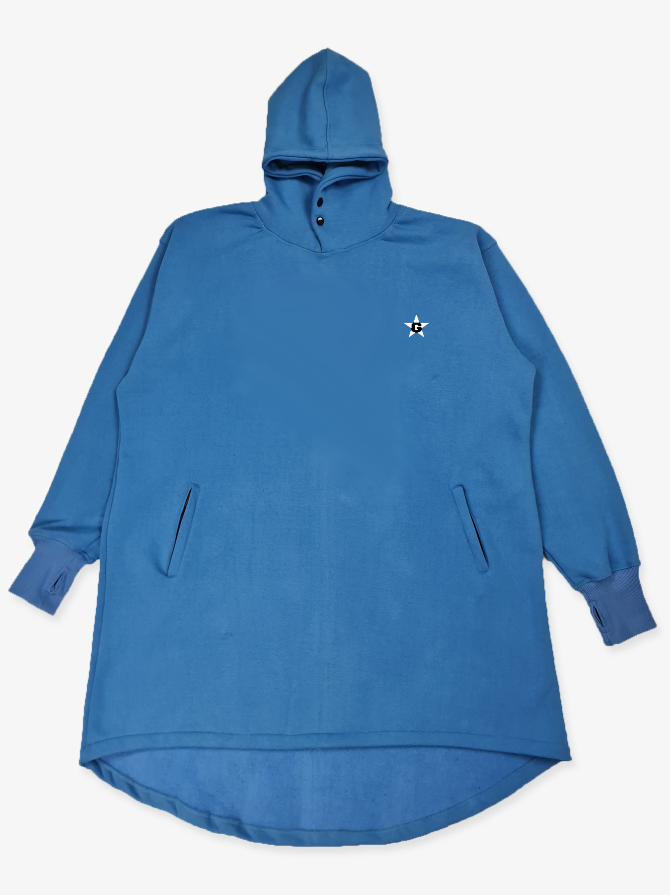 UNISEX OVERSIZED POWDER BLUE LONG LINE HEAVY HOOD